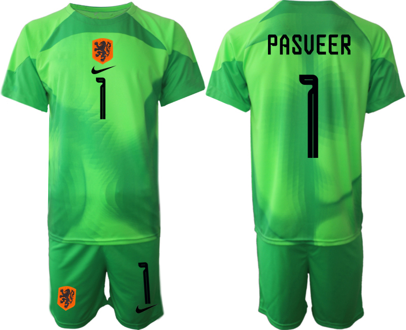 Men 2022 World Cup National Team Netherlands green goalkeeper 1 Soccer Jersey